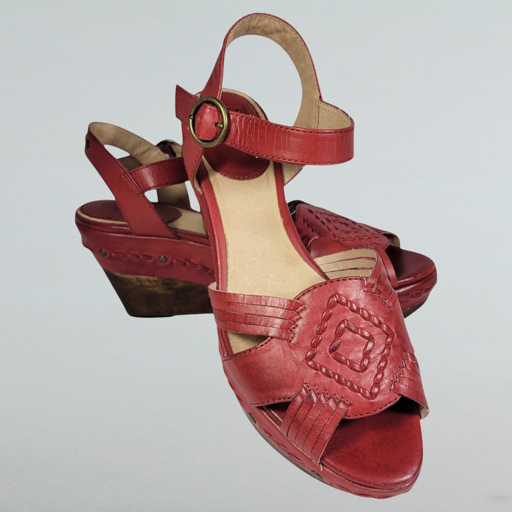 Frye Carlie Red Leather Platform Huarache Sandals Boho Summer Wedge 9m
